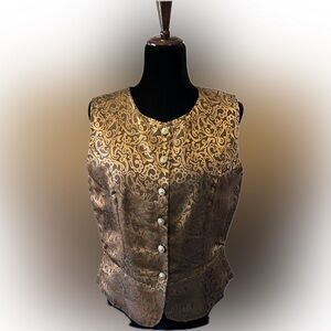 Halston Brown Bronze & Black Brocade Vest size 10